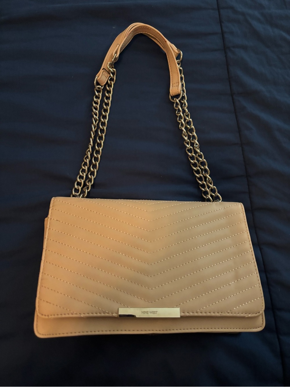 Nine West Camel Quilted Chevron Chain Shoulder Bag